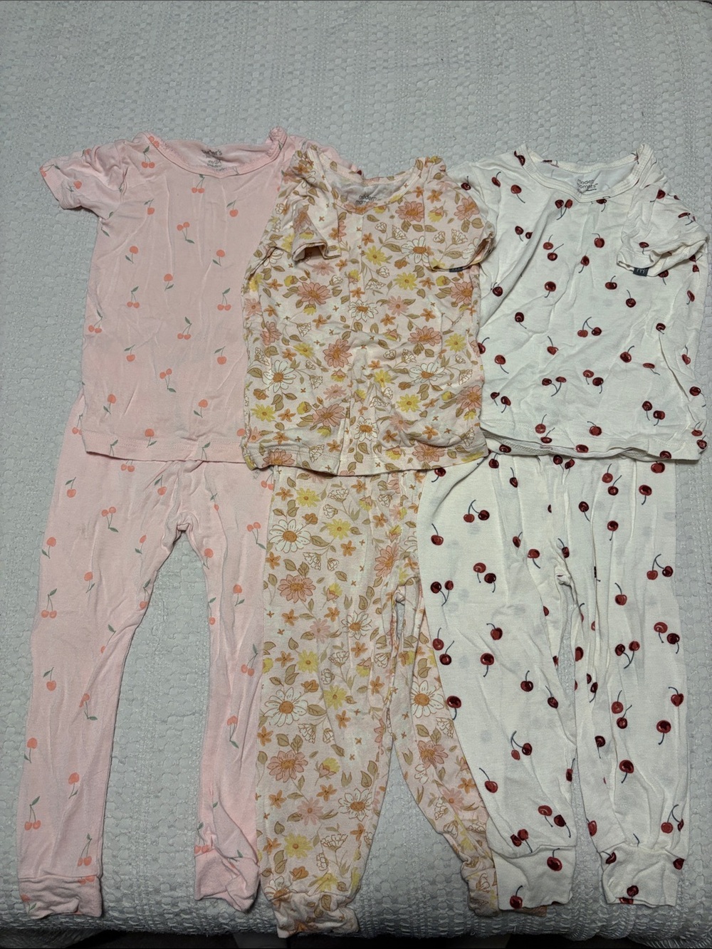 Kids 3-Piece Pajama Set - Pink, Floral, and Cherry
